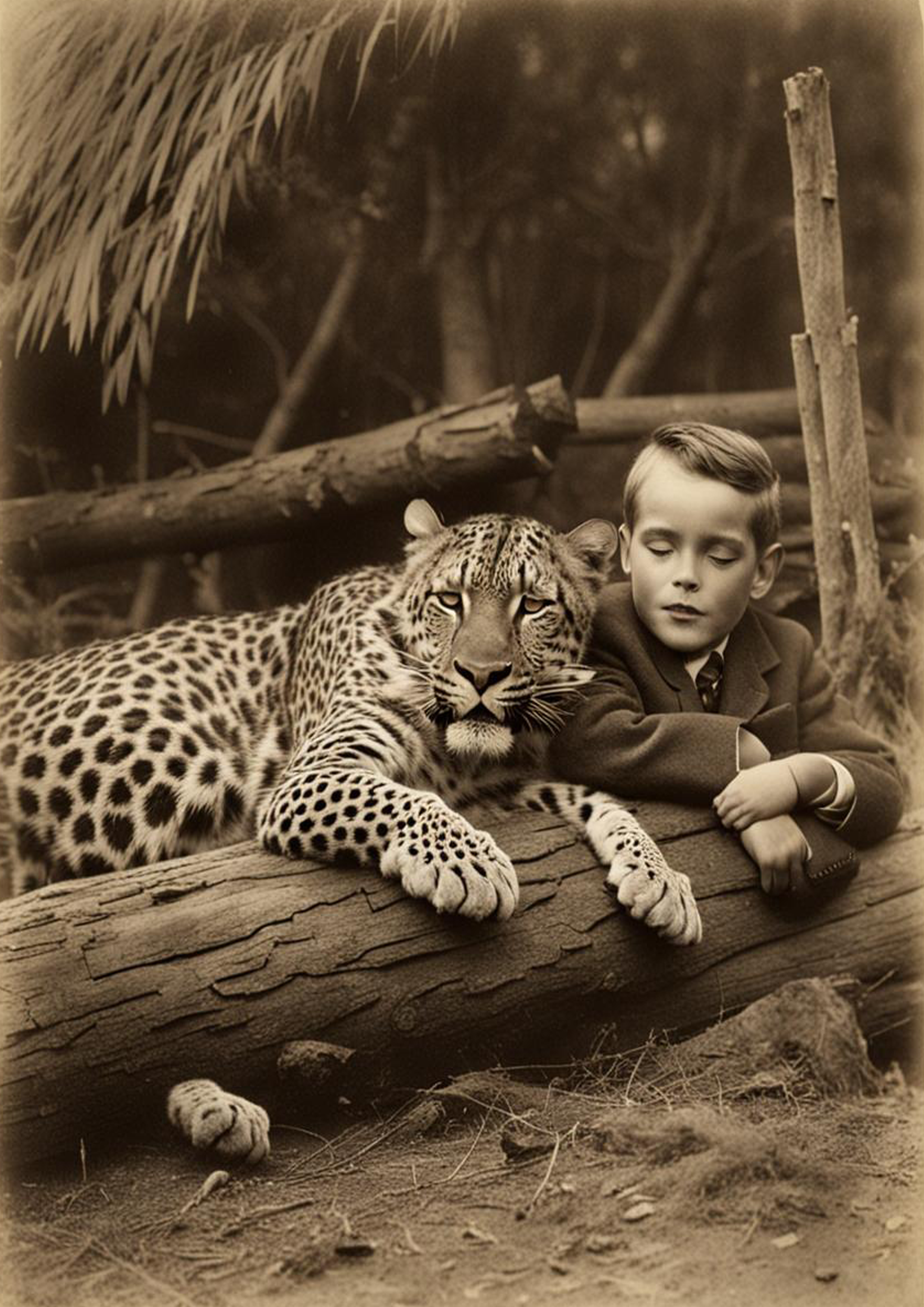 Vintage Style Leopards Protecting Children Sleeping Wall Art Living Room Print