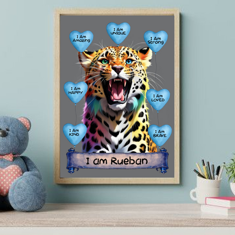 Positive Affirmation Personalised I Am Amazing Leopard Wall Art Prints