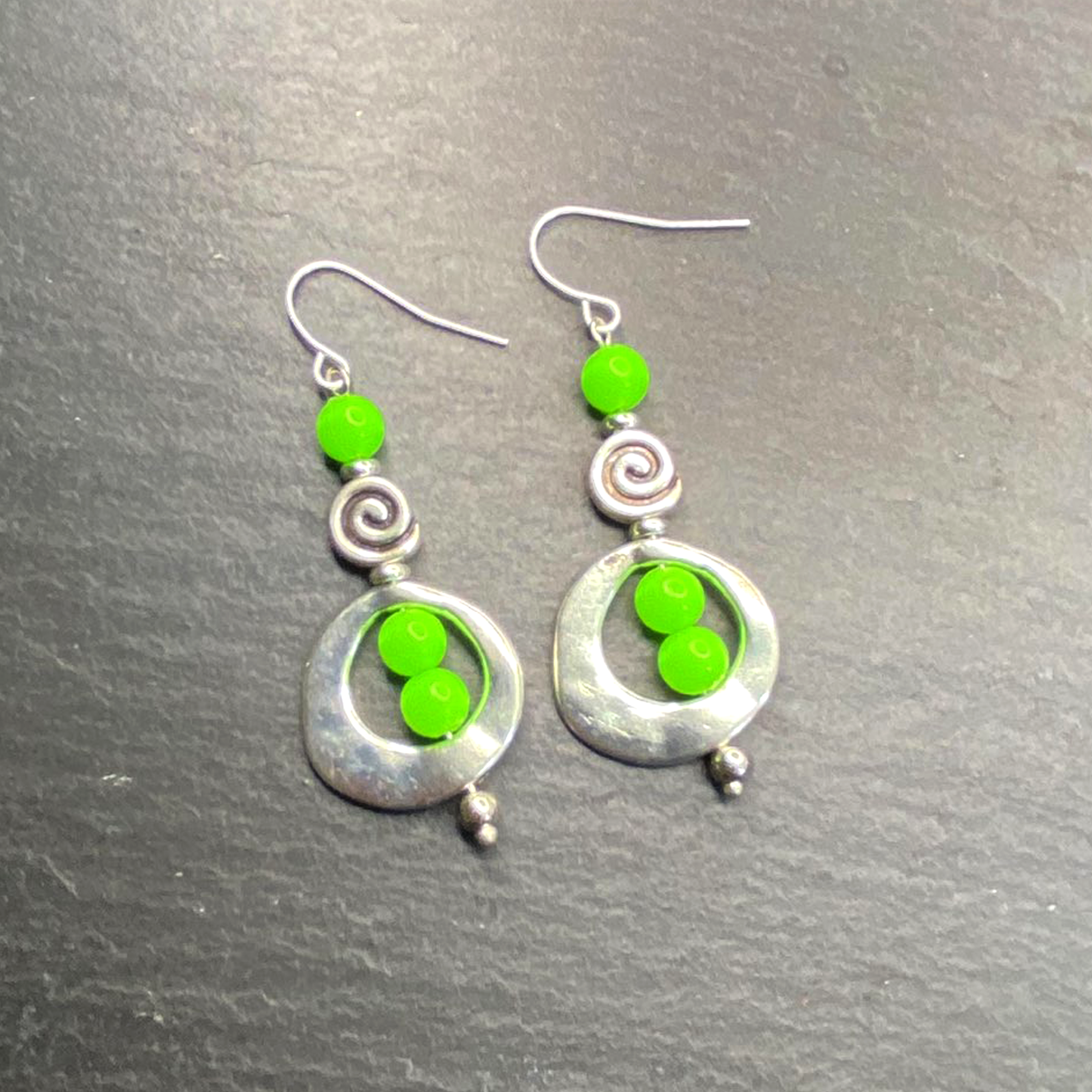 Lime Green Swirl Dangle Earrings and or Necklace