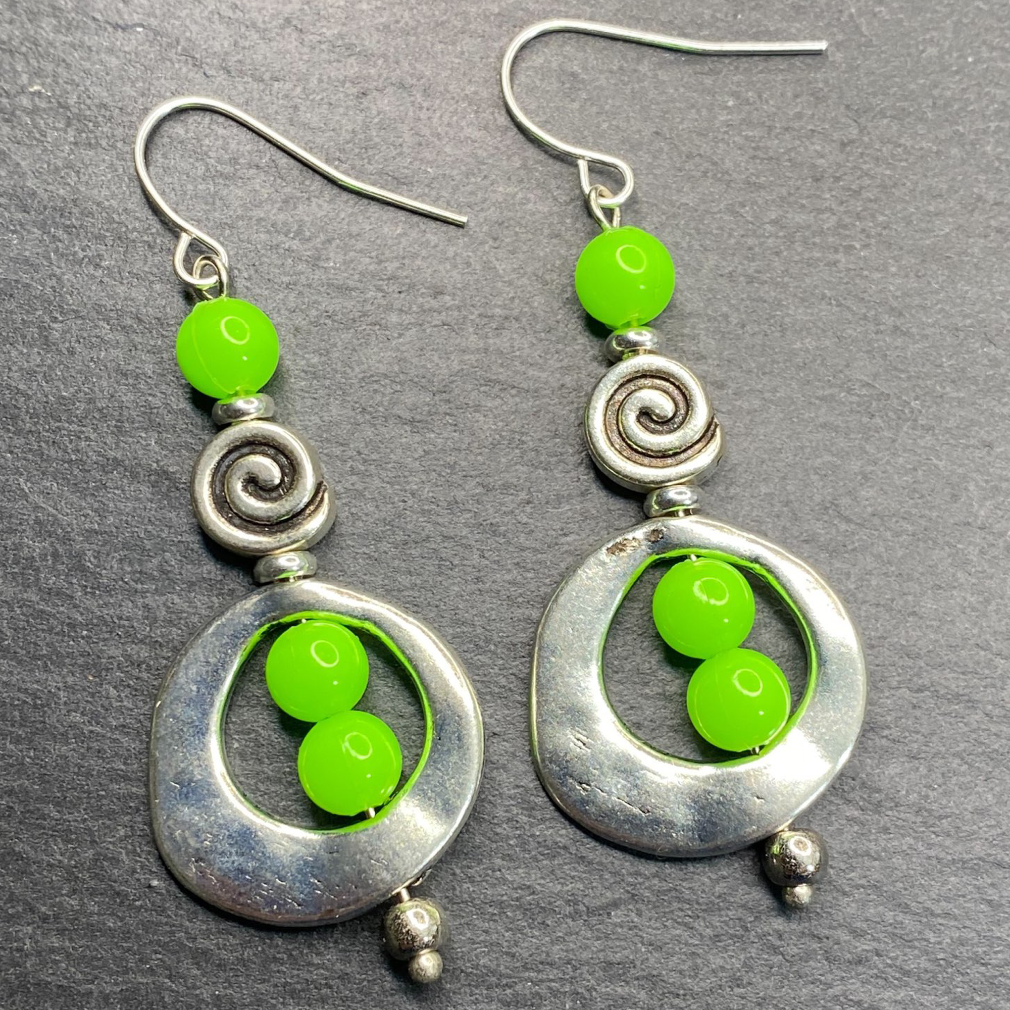 Lime Green Swirl Dangle Earrings and or Necklace