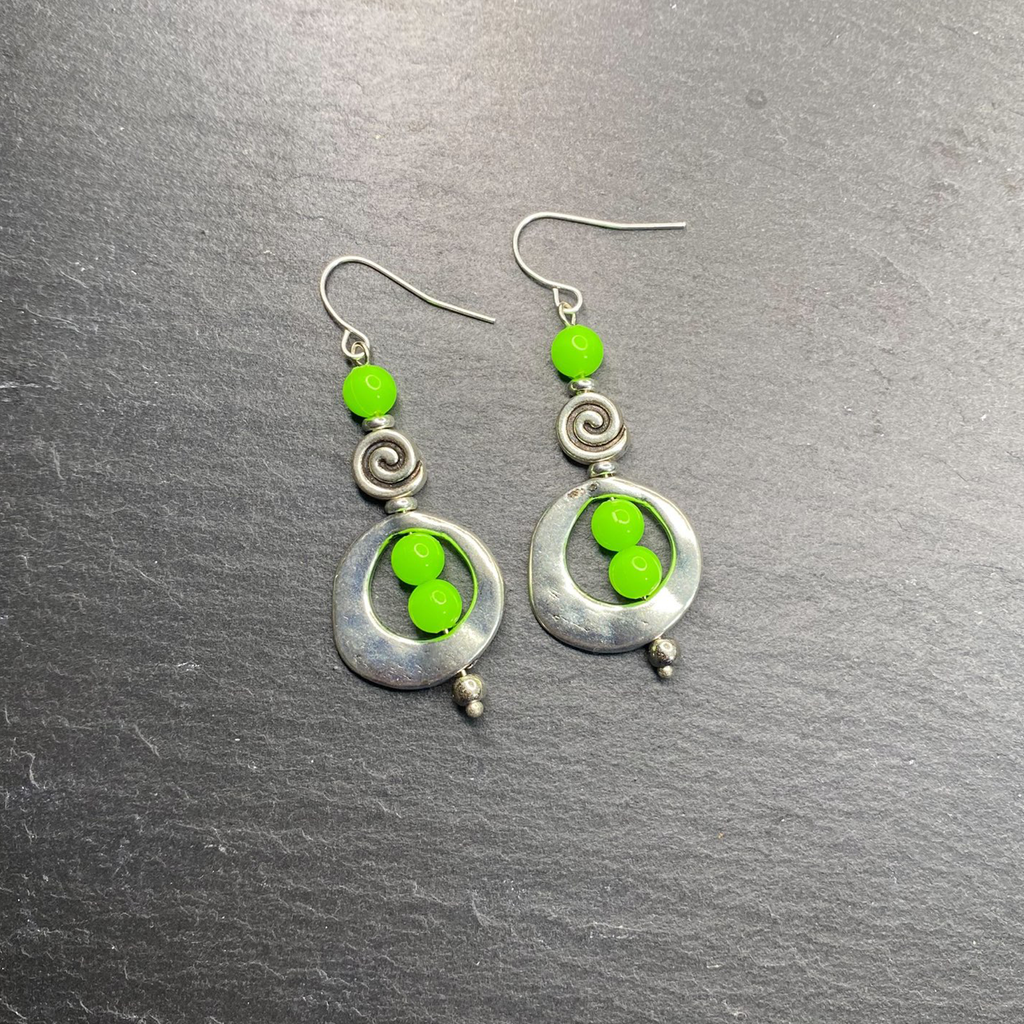 Lime Green Swirl Dangle Earrings and or Necklace