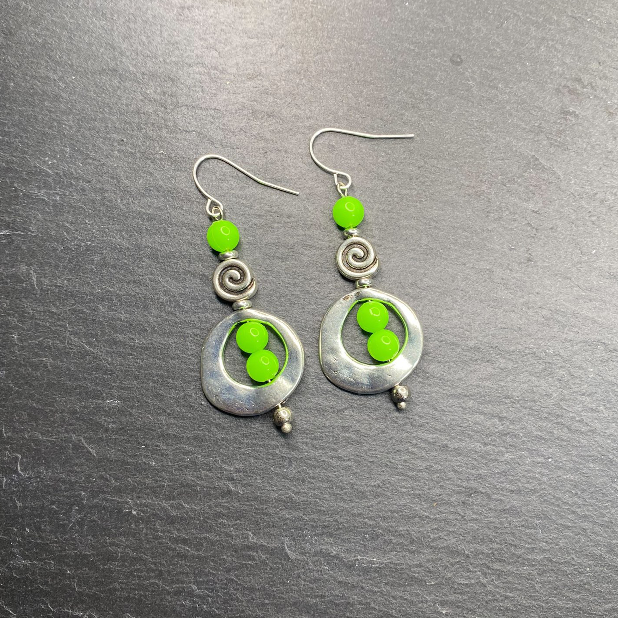 Lime Green Swirl Dangle Earrings and or Necklace