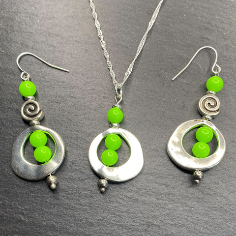 Lime Green Swirl Dangle Earrings and or Necklace
