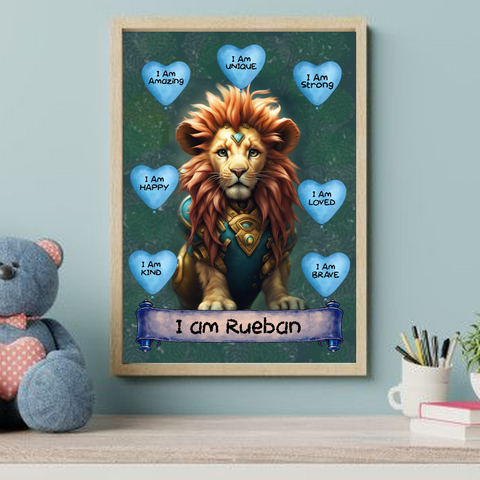 Positive Affirmation Personalised I Am Amazing King Lion Wall Art Prints