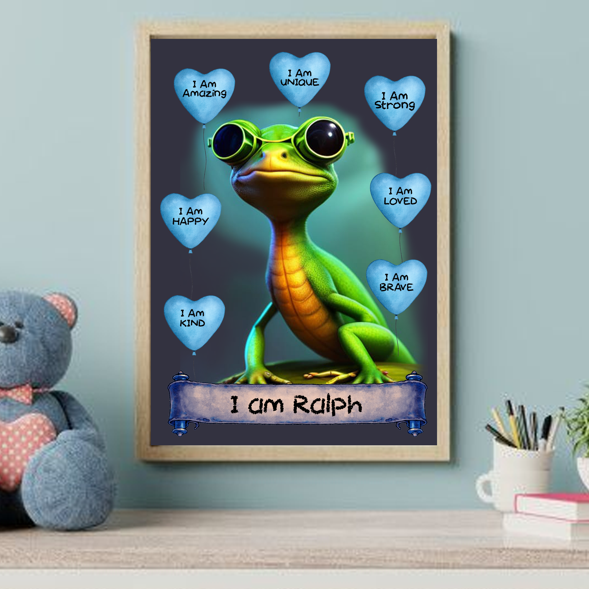 Positive Affirmation Personalised I Am Amazing Lizard Wall Art Prints