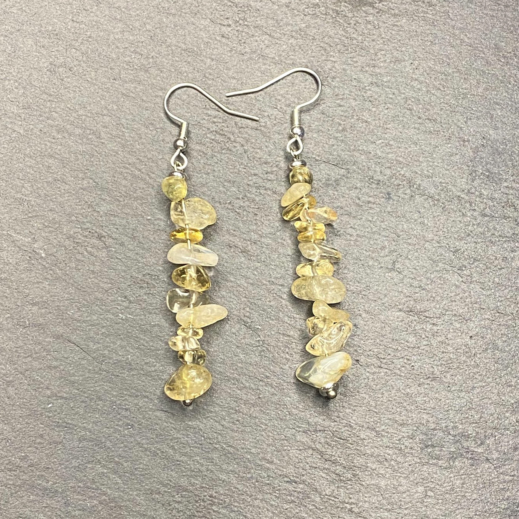 Natural Citrine Chip Bead Tumbled Dangle, Framed, Necklace