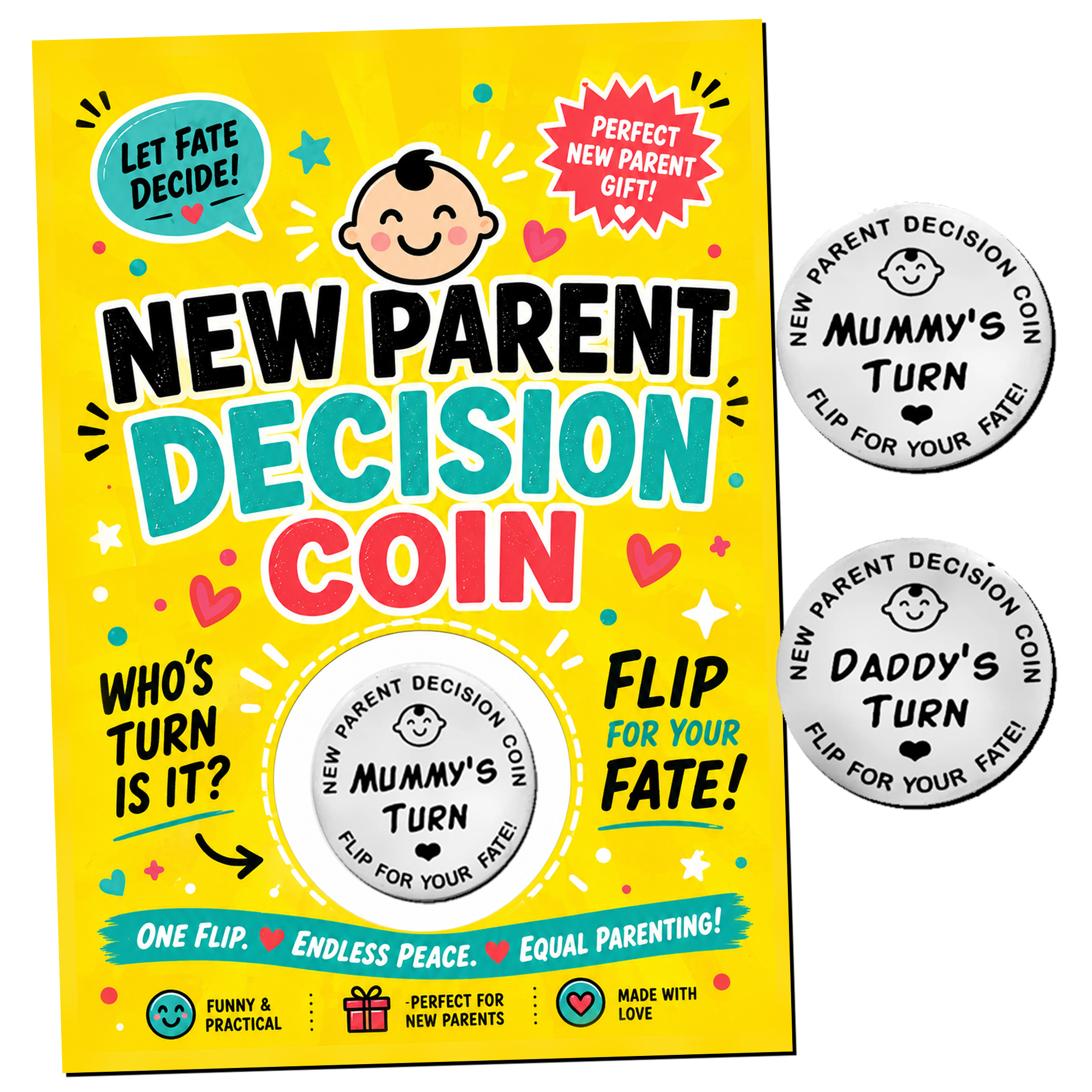 New Parent Decision Coin – Funny Gift for Mum & Dad, Mummy or Daddy Turn