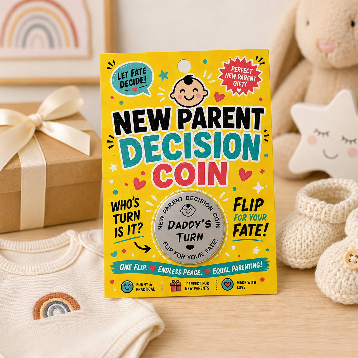 New Parent Decision Coin – Funny Gift for Mum & Dad, Mummy or Daddy Turn
