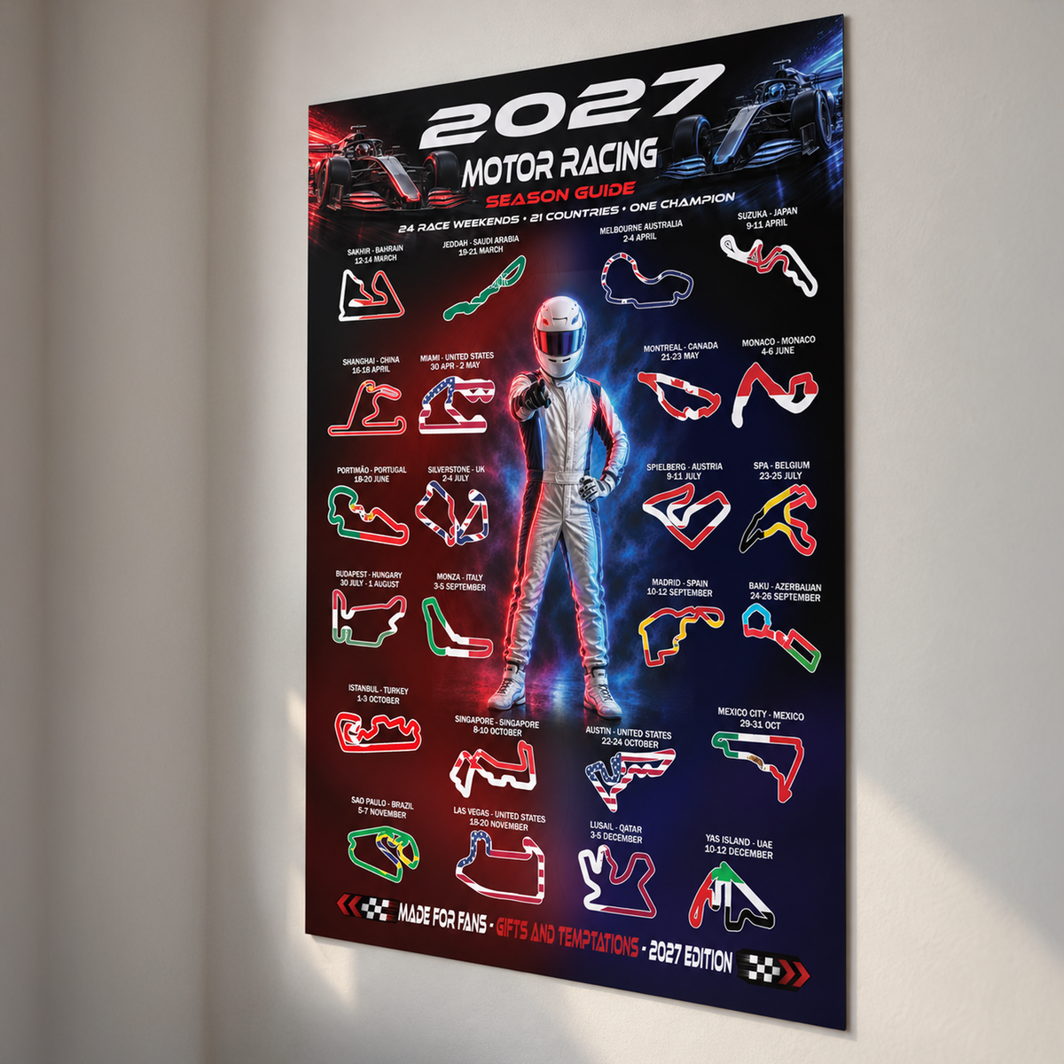 2027 Motor Racing Season Guide Poster – 24 Race Weekends & Circuit Locations