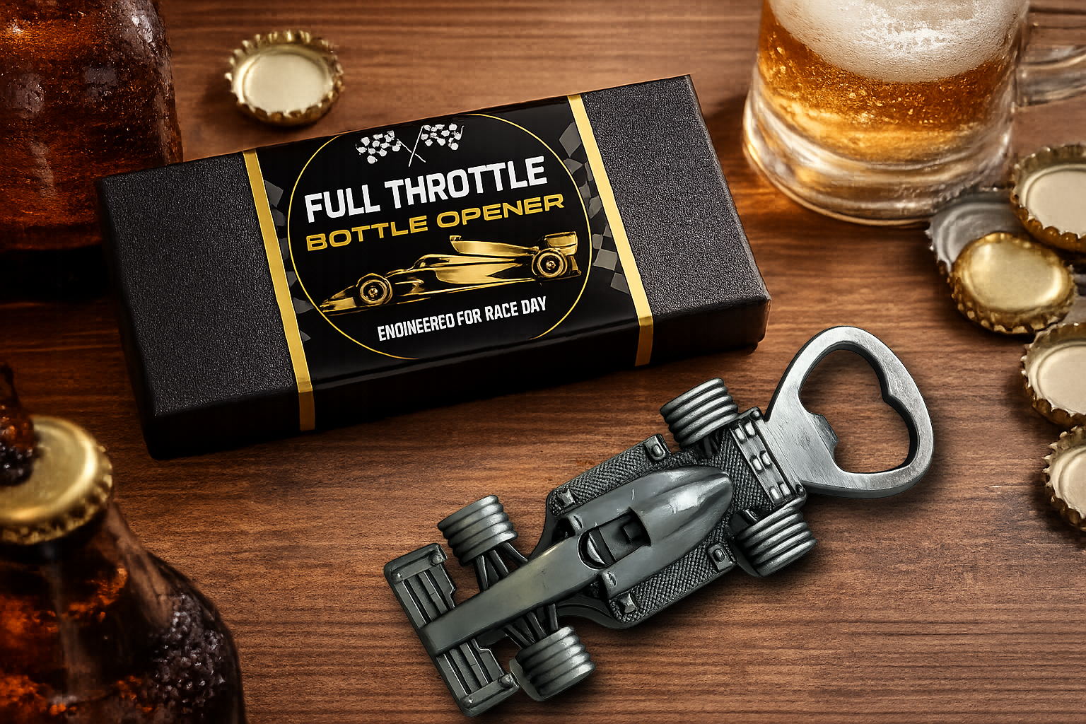 Race Car Bottle Opener Gift | Premium Beer Gift for Men & Dad