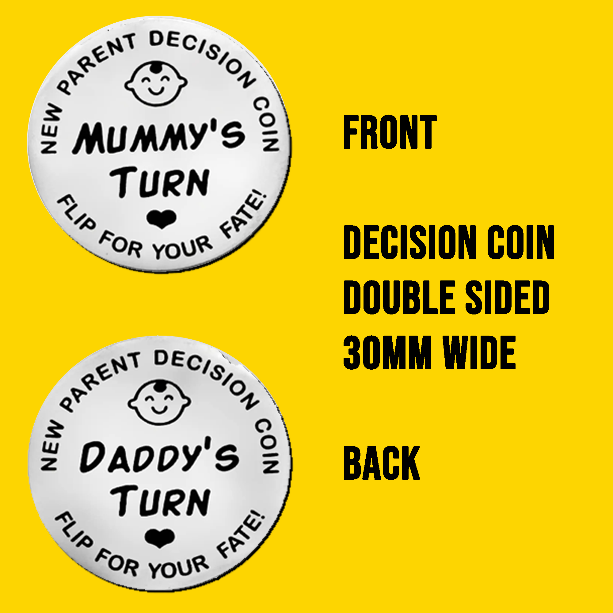 New Parent Decision Coin – Funny Gift for Mum & Dad, Mummy or Daddy Turn