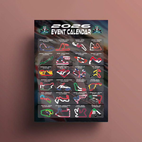 Formula Racing Tracks 2026 Event Calendar Poster Ideal Gift for Motor Racing Fans