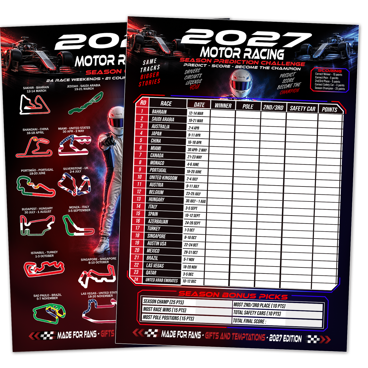 2027 Motor Racing Season Guide Poster – 24 Race Weekends & Circuit Locations