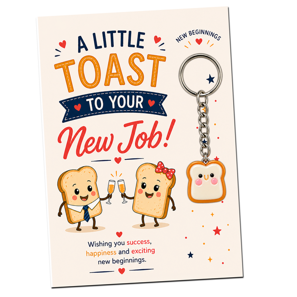 Toast Keyring Gift with Card – A Little Toast To Your New Job, Congratulations Gift, Coworker Leaving Present, Promotion Keychain