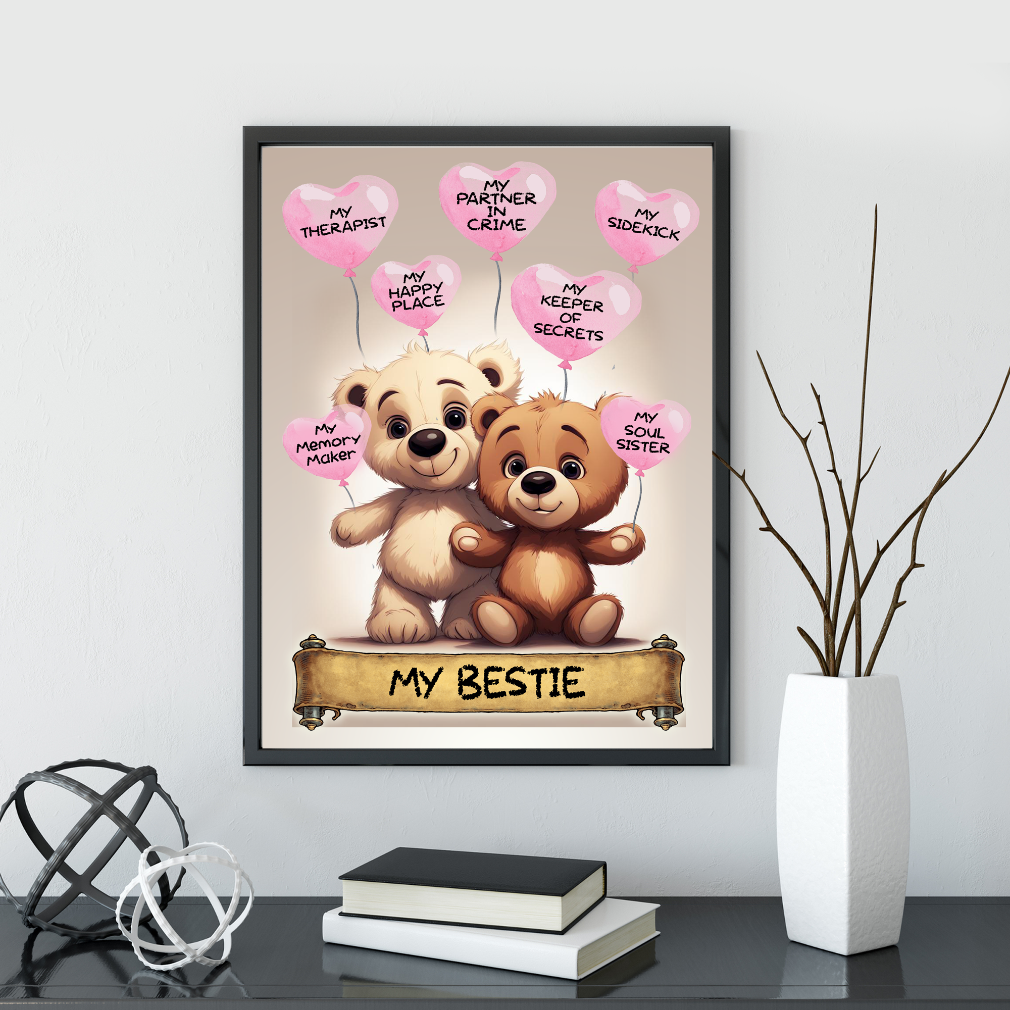 My Bestie My Sidekick My Happy Place My Partner In Crime My Soul Sister Funny Best Friend Wall Art