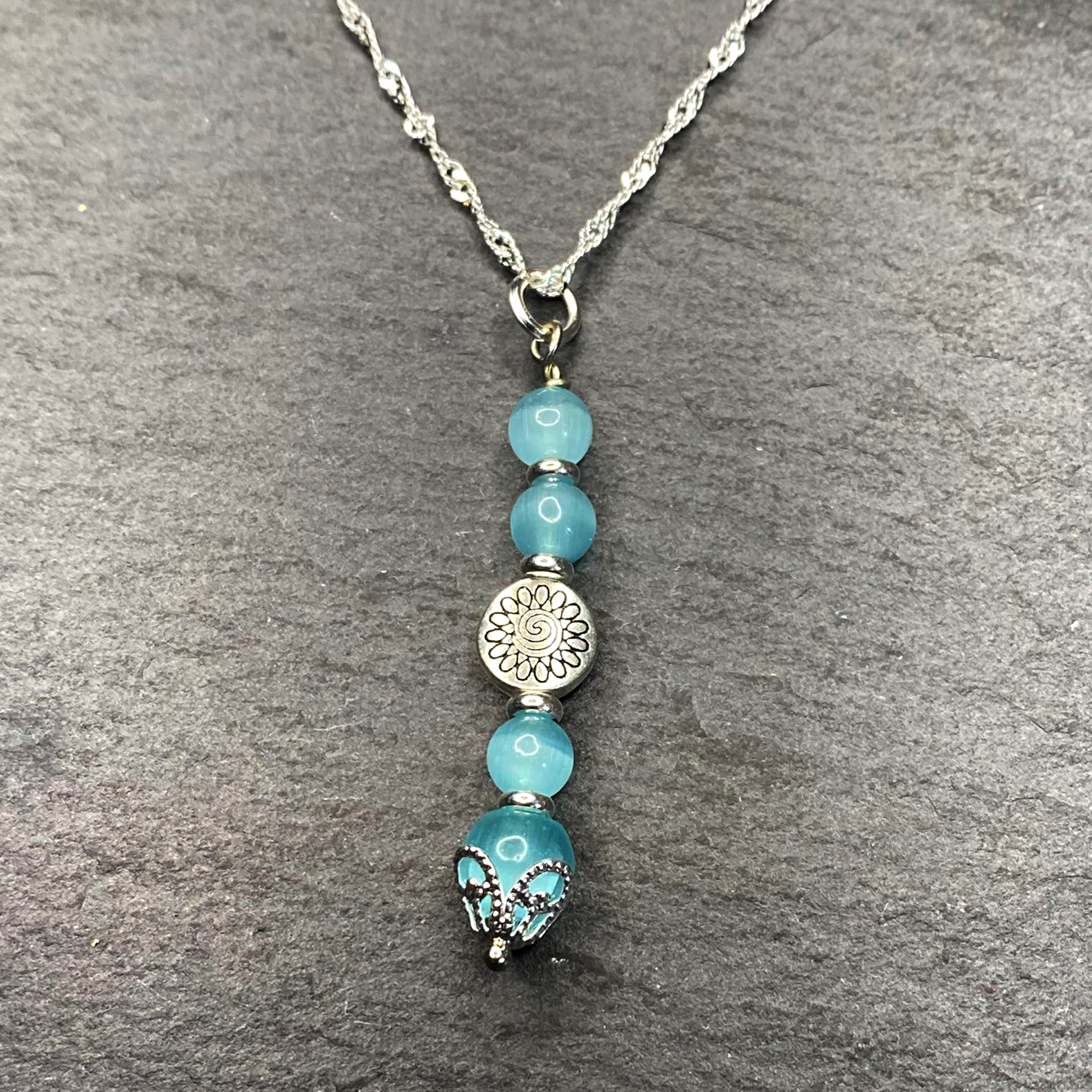 Sky Blue Moon Cat Eye Dangle Earring and Necklace Weddings, Birthdays, Christmas for Her