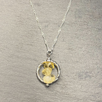 Natural Citrine Chip Bead Tumbled Dangle, Framed, Necklace
