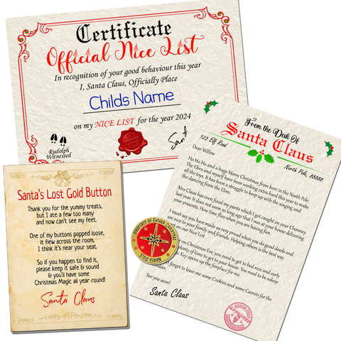 Personalised Christmas Nice List Certificate and Letters 2025