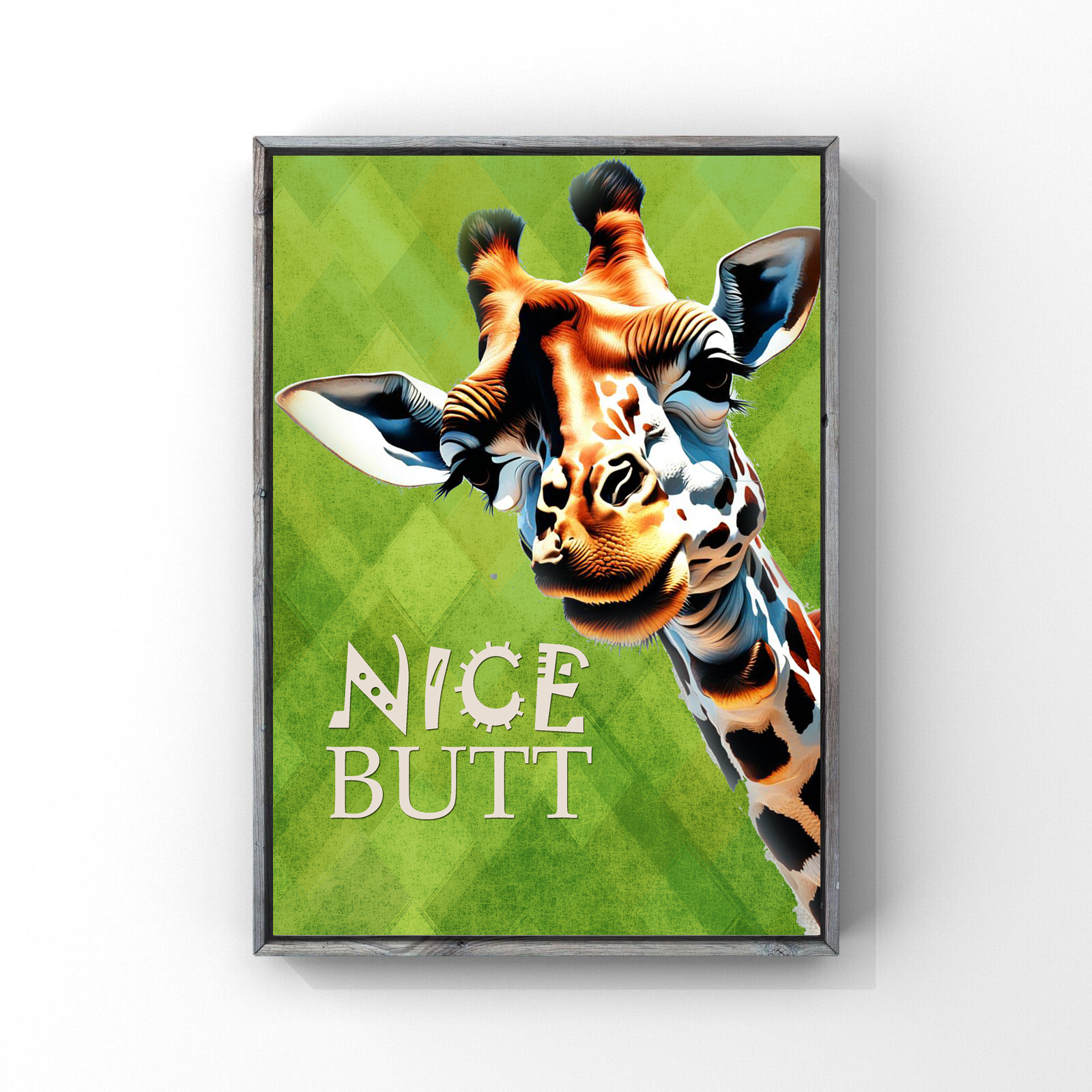 Vintage Cheeky Giraffe Nice Butt Print - Wall Art for Bathroom