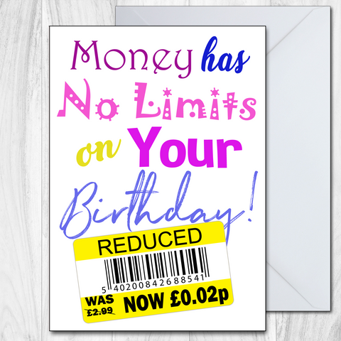 Reduced Sticker Funny Birthday Card, Yellow Sticker, Husband Wife, Cheap, Her
