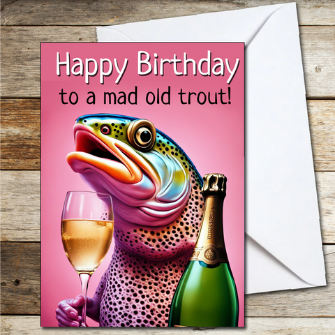 Funny Birthday Cards for Her 'Happy Birthday To A Mad Old Trout For Wife Sister Friend
