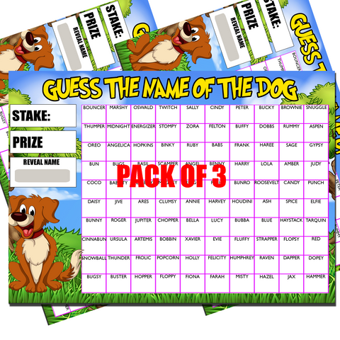 PACK OF 3  Fundraising Scratch card Game Guess the Dogs Name Fete Fayre A4