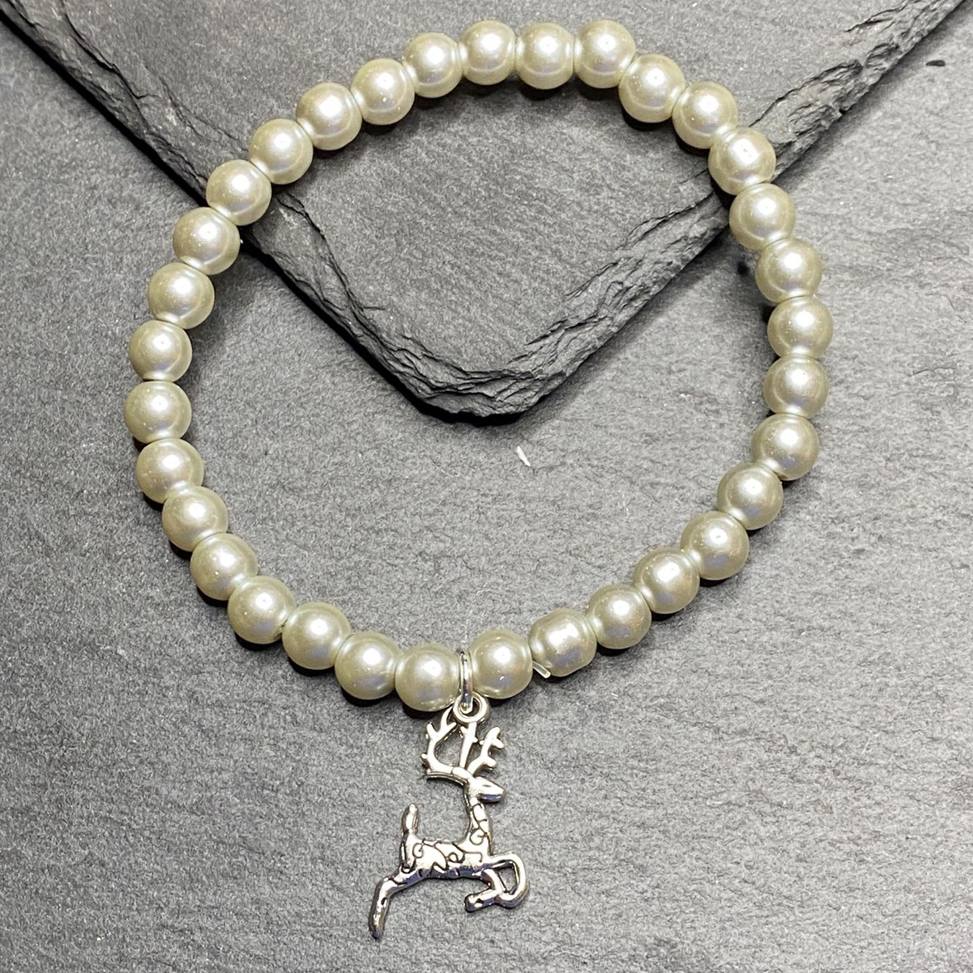 Silver Glass Pearl Christmas Themed Stackable Strech Bracelets