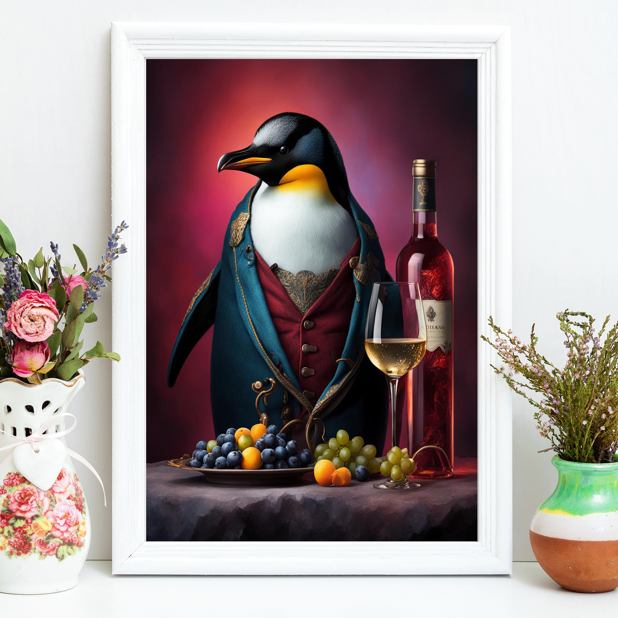 Penguin Cheers: Wine-sipping Wall Art Delight Living Room Decor Wall Art