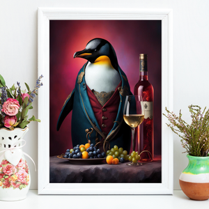 Penguin Cheers: Wine-sipping Wall Art Delight Living Room Decor Wall Art