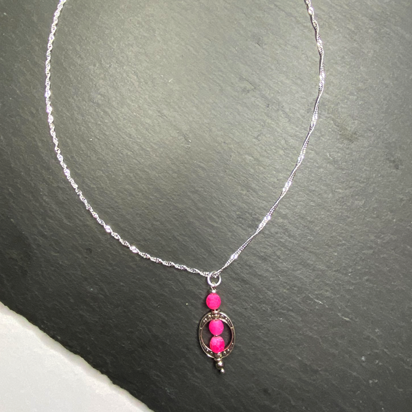Hot Pink Frosted Fire Crackle Agate Dangle Bohemian Earrings, Necklace or Set