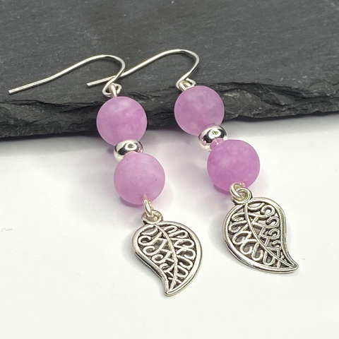 Frosted Jade Hot Pink Dangle Earrings for Wives, Girlfriends, Sisters and Daughters