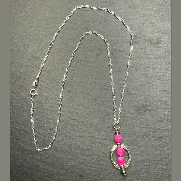 Hot Pink Frosted Fire Crackle Agate Dangle Bohemian Earrings, Necklace or Set