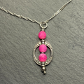 Hot Pink Frosted Fire Crackle Agate Dangle Bohemian Earrings, Necklace or Set