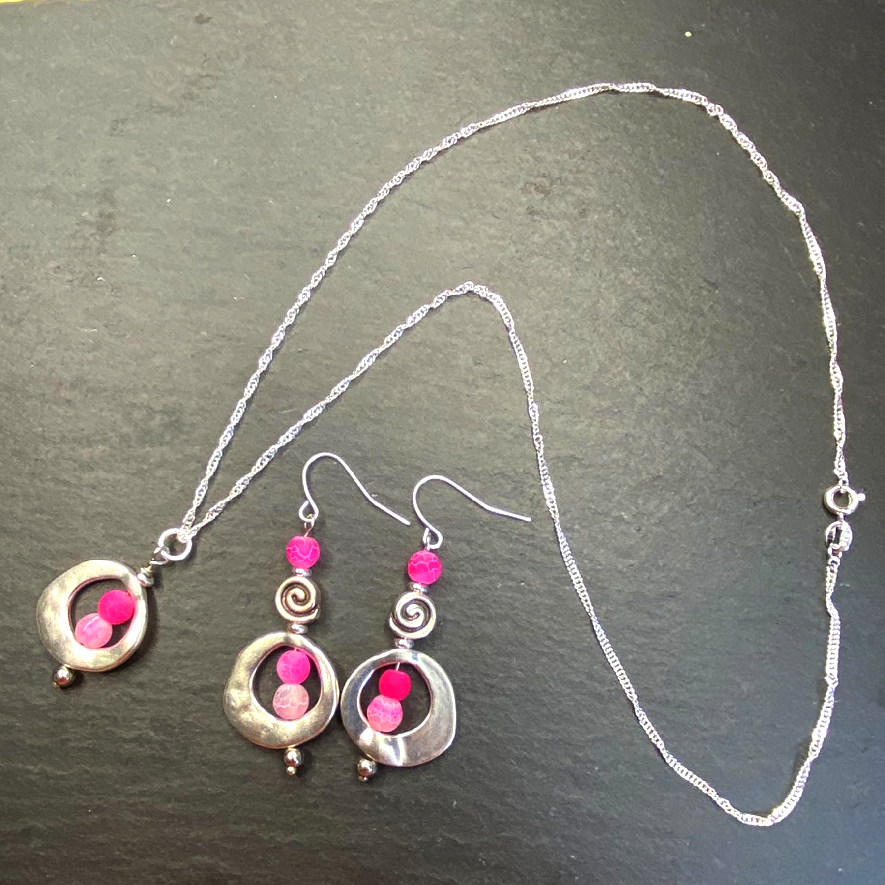 Hot Pink Frosted Boho Swirl Dangle Earrings