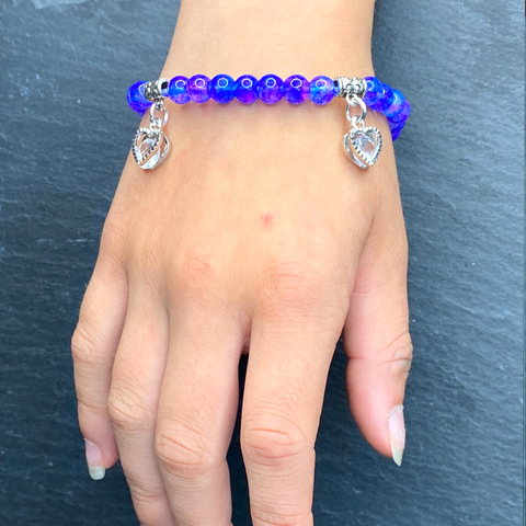Lilac Opalite Glass Bead With Encrusted Loose Imitaiton Diamond Hearts