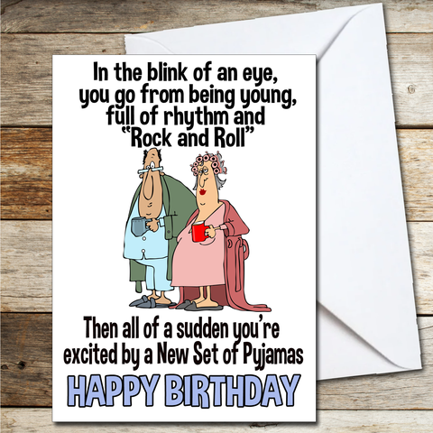 Funny Birthday Card In the Blink of an Eye Set of Pyjamas