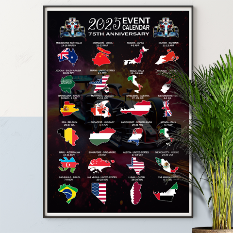 Motor Racing 2025 Event Calendar Ideal Gift for Formula Racing Fans