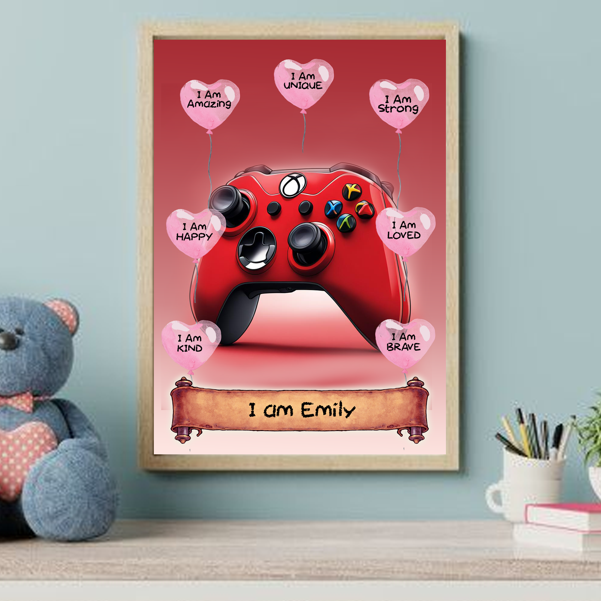 Positive Affirmation Personalised I Am Amazing Red Gamer Prints