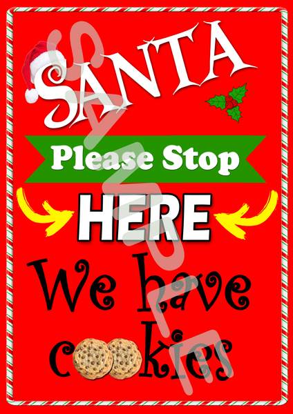 Christmas Stop Here Santa Wall Art Prints Window or Bedroom Print For Grandson Granddaughter