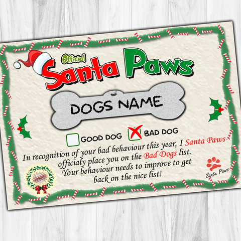 Personalised Dog Santa Paws Certificates