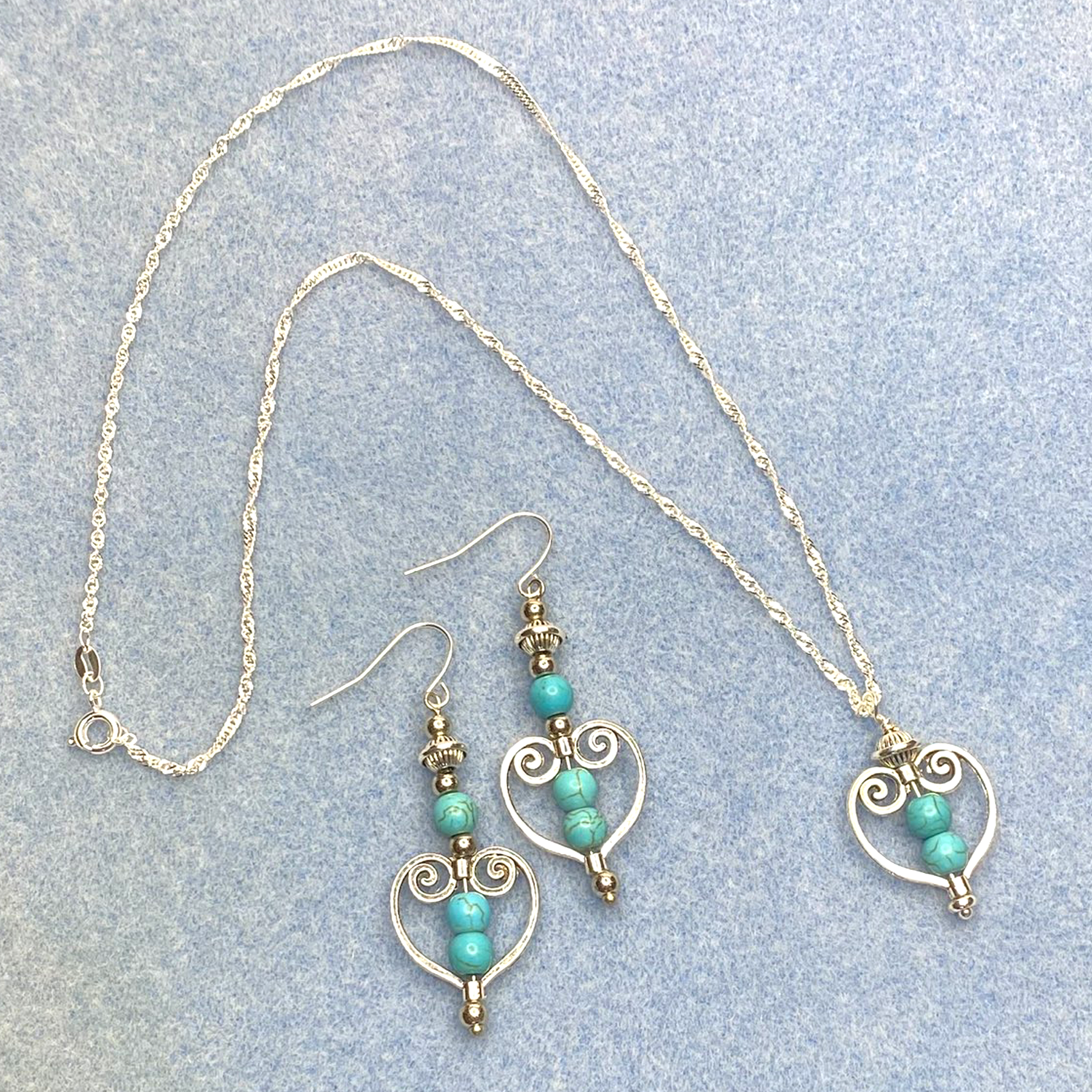 Turquoise Bohemian Celtic Heart Drangle Earrings