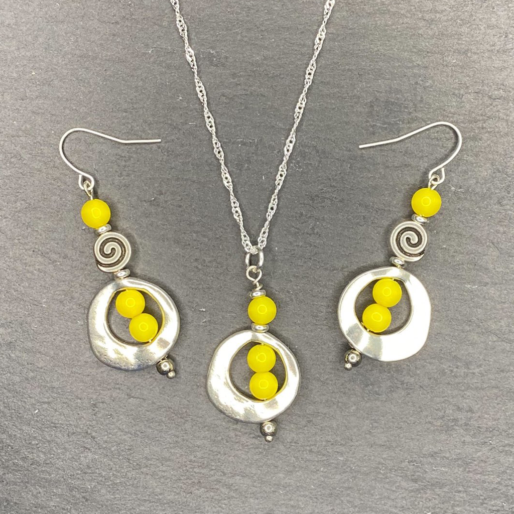 Summer Yellow Swirl Dangle Earrings and or Necklace