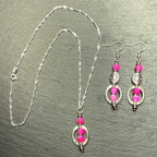 Hot Pink Frosted Fire Crackle Agate Dangle Bohemian Earrings, Necklace or Set