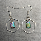 Hexangaonal Rainbow Silver Dangle Earrings
