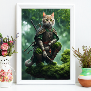 Feline Warrior: Samurai Cat Singapaw Wall Art Prints