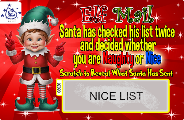 Elf-Themed Naughty or Nice Scratch Card - Fun Holiday Surprise for Kids!