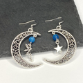 Asymetrical Fairy Moon and Star Dangle Earrings