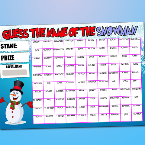 Guess the Name of Snowman Fundraising Game Christmas Fete Fayre A4