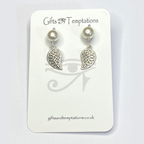Shell Pearl Ball Stud Earring Tree of Life, Tibetan Leaf or Infinity Heart