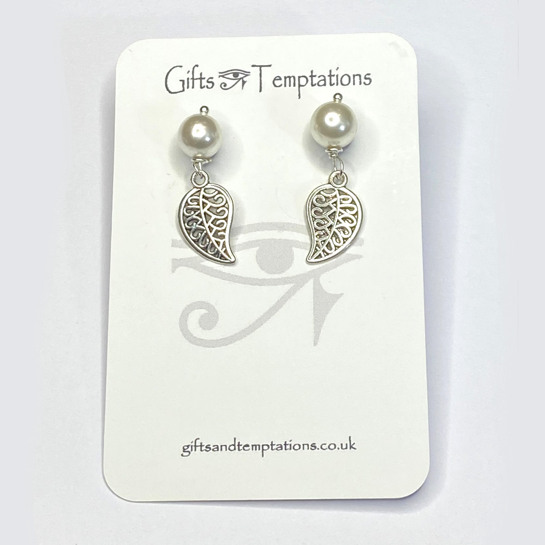 Shell Pearl Ball Stud Earring Tree of Life, Tibetan Leaf or Infinity Heart